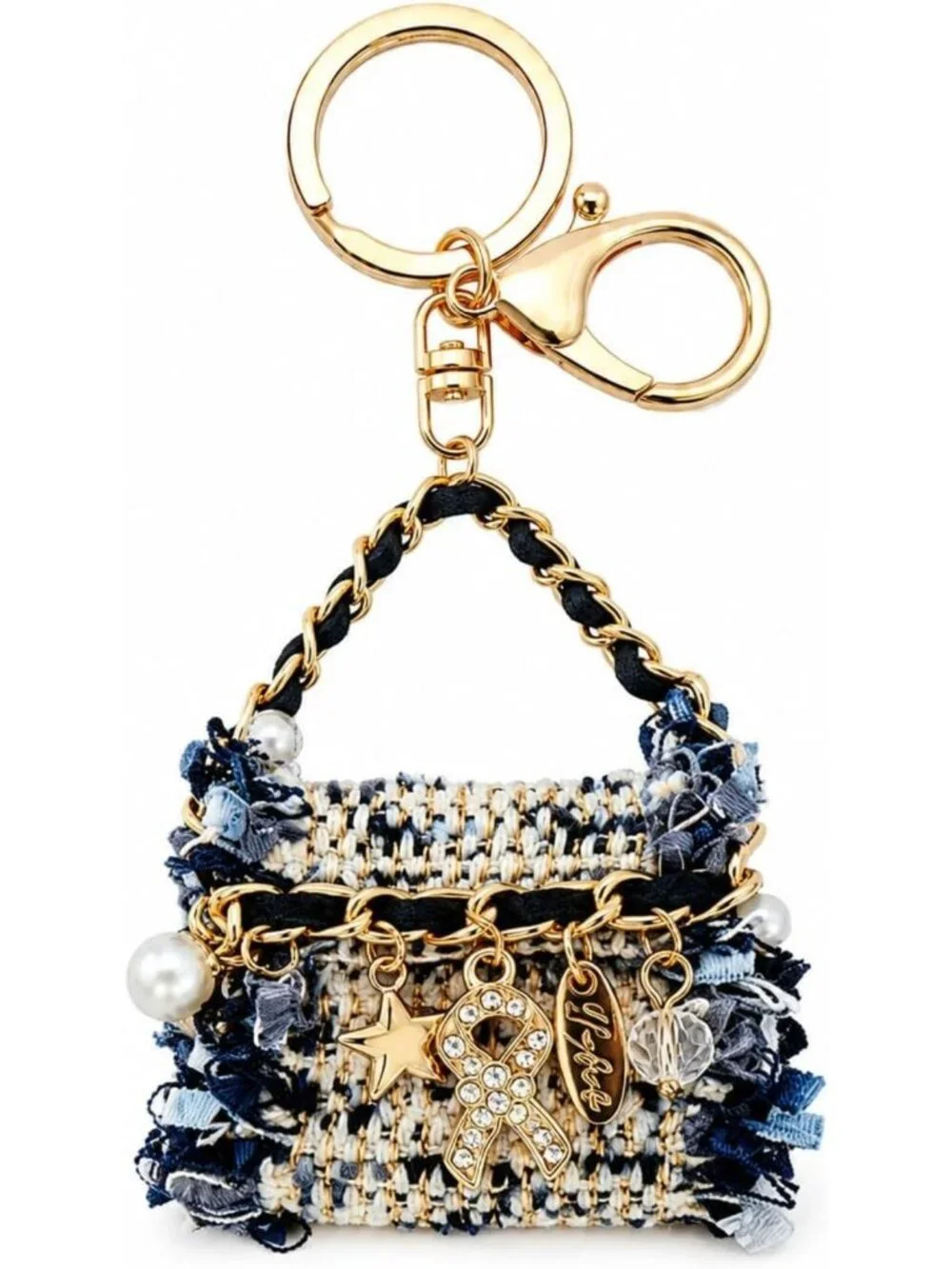 Chic Tweed Check Mini Bag Keychain - Stylish Accessory for Everyday Use
